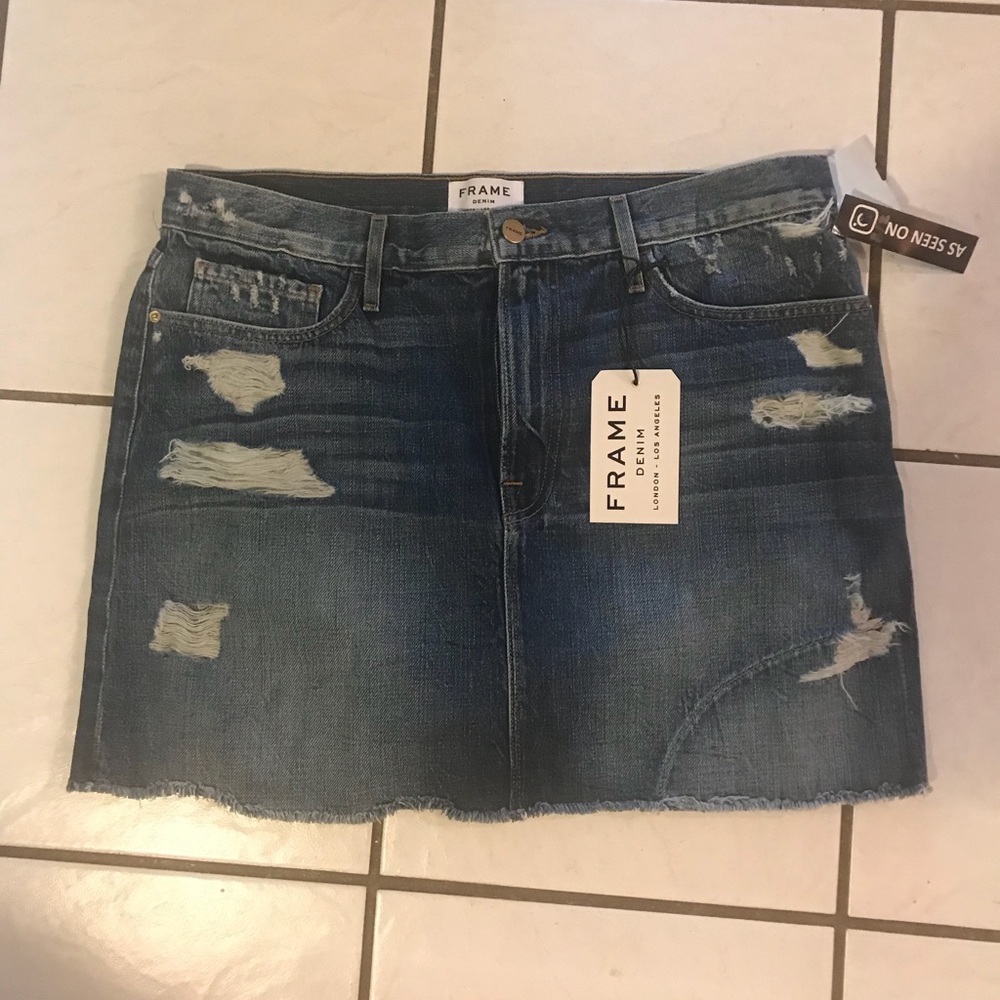 Frame Denim Ripped Blue Mini Skirt